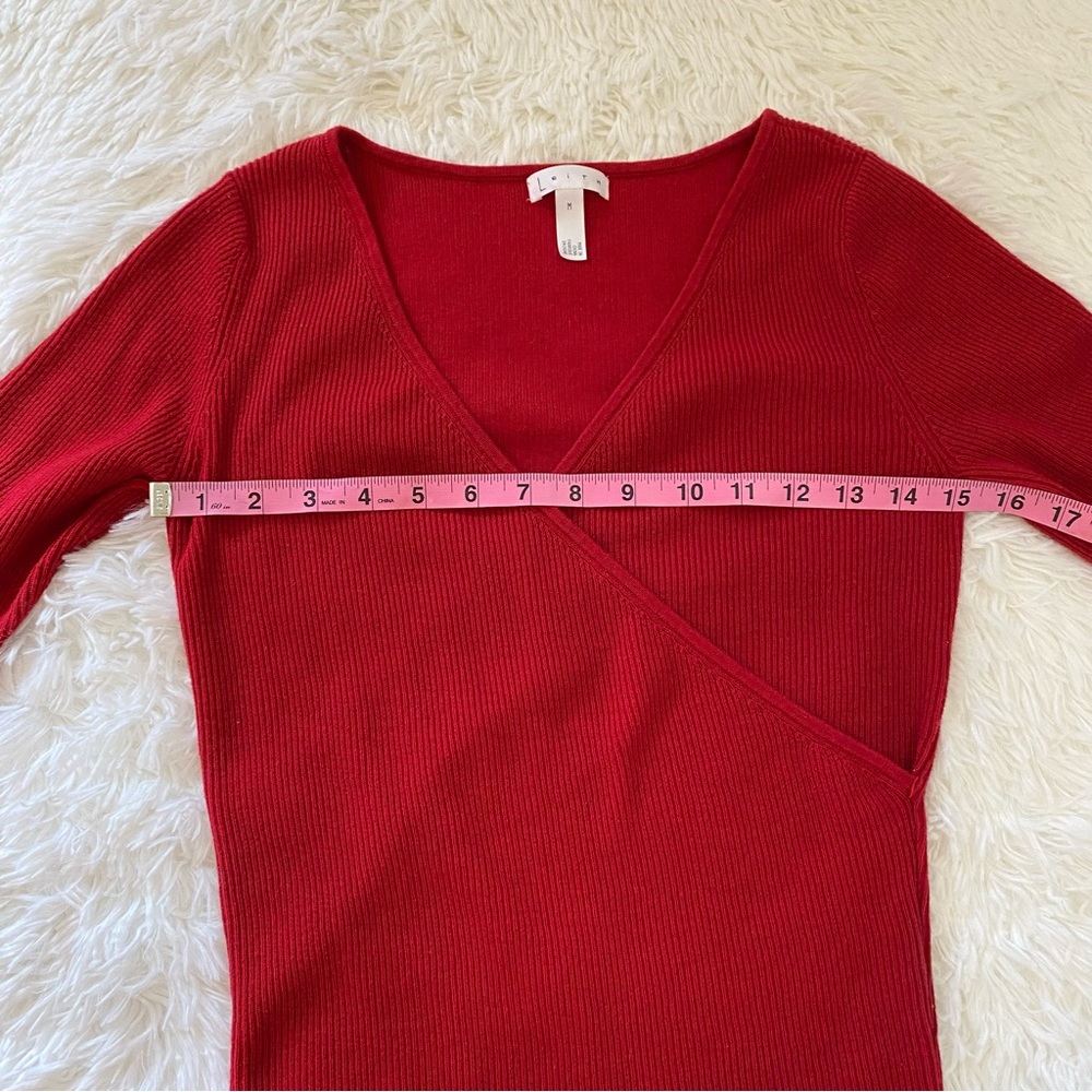 Leith Red Ribbed V neck long sleeve wrap top - Picture 12 of 14
